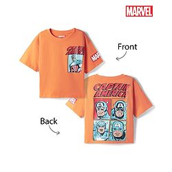 Pine Kids Marvel Single Jersey Knit Drop Shoulder Half Sleeves T-Shirt with Front & Back Avengers Print - Orange