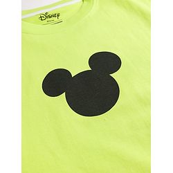 Pine Kids Disney Cotton Knit Drop Shoulder Half Sleeves T-Shirt with Front & Back Mickey Mouse Print - Green