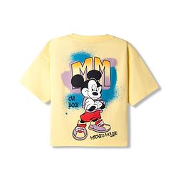 Pine Kids Disney Single Jersey Knit Drop Shoulder Half Sleeves T-Shirt with Mickey Mouse Front & Back Print - Yellow