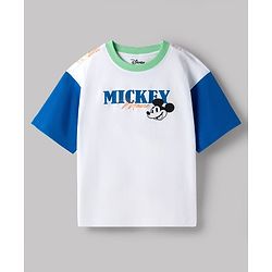 Pine Kids Disney Single Jersey Drop Shoulder Sleeves With Front & Back Mickey Mouse Graphics - Multicolor