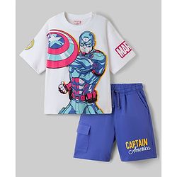 Pine Kids Marvel Single Jersey Knit Half Sleeves T-Shirt & Shorts Set with Avengers Graphics - Multicolor