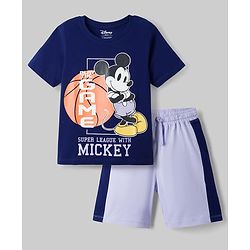 Pine Kids Disney Single Jersey Knit Half Sleeves T-Shirt & Shorts Night Suit With Mickey Mouse Graphics - Multicolor