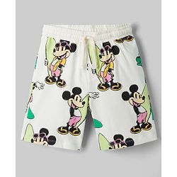 Pine Kids Disney Drop Shoulder Sleeves Co-Ord T-Shirt & Shorts Night Suit With Mickey Mouse Print - White