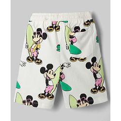 Pine Kids Disney Drop Shoulder Sleeves Co-Ord T-Shirt & Shorts Night Suit With Mickey Mouse Print - White