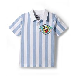 Pine Kids Disney Single Jersey Knit Half Sleeves Polo T-Shirt & Shorts Set with Mickey Mouse Graphics - Multicolor