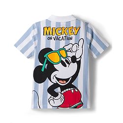 Pine Kids Disney Single Jersey Knit Half Sleeves Polo T-Shirt & Shorts Set with Mickey Mouse Graphics - Multicolor
