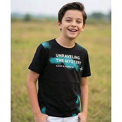 Pine Kids Cotton Knit Half Sleeves T-Shirt with Text Print - Black