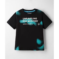 Pine Kids Cotton Knit Half Sleeves T-Shirt with Text Print - Black