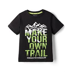 Pine Kids Cotton Knit Half Sleeves T-Shirt with Text Print - Black