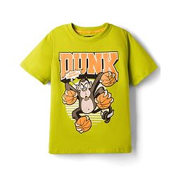 Pine Kids Cotton Knit Half Sleeves T-Shirt with Basketball Print - Limegreen