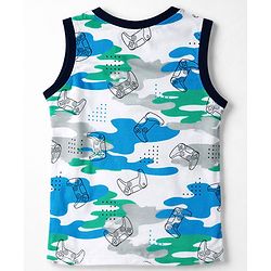 Pine Kids Cotton Knit Sleeveless T-Shirt & Shorts Co-ord Night Suit with Controller & Camouflage Print - White