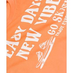 Pine Kids Cotton Knit Half Sleeves Text Printed T-Shirt & Striped Shorts Night Suit - Orange