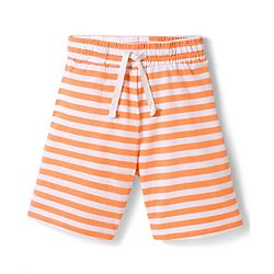 Pine Kids Cotton Knit Half Sleeves Text Printed T-Shirt & Striped Shorts Night Suit - Orange