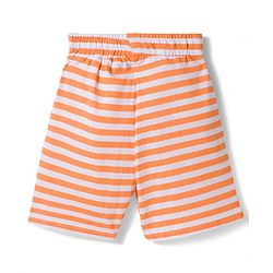 Pine Kids Cotton Knit Half Sleeves Text Printed T-Shirt & Striped Shorts Night Suit - Orange