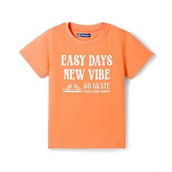Pine Kids Cotton Knit Half Sleeves Text Printed T-Shirt & Striped Shorts Night Suit - Orange