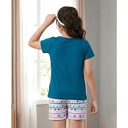 Pine Kids Cotton Knit Half Sleeves T-Shirt & Shorts Printed Night-Suit - Blue