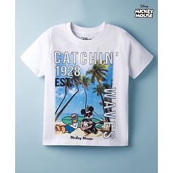 Pine Kids Disney Single Jersey Knit Half Sleeves T-Shirt With Mickey Mouse Graphics - White