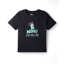 Pine Kids Disney Single Jersey Knit Half Sleeves T-Shirt With Front & Back Mickey Mouse Print - Black