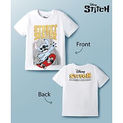 Pine Kids Disney Single Jersey Knit Half Sleeves T-Shirt With Front & Back Lilo & Stitch Print - White