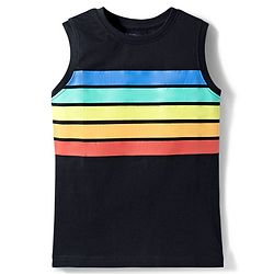 Pine Kids Cotton Knit T-Shirt Sleeveless Round Neck Striped Black 4-5 Years