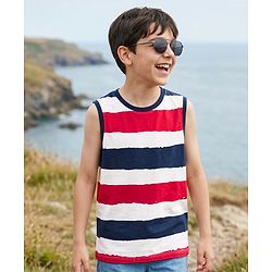 Pine Kids Cotton Knit T-Shirt Striped Round Neck Sleeveless Multi Color 4-5 Years
