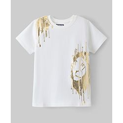 Pine Kids 100% Cotton Knit Half Sleeves Foil Printed T-Shirt - White