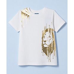 Pine Kids Cotton Knit T-Shirt with Lion Graphic Print Bright White 4-5 Years