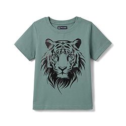 Pine Kids Cotton Knit T-Shirts Tiger Graphic Print Round Neck Half Sleeves Green 4-5 Years