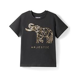 Pine Kids Cotton Knit T-Shirts Round Neck Half Sleeves Elephant Graphic Black 4-5 Years