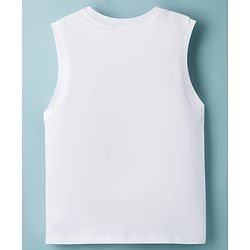 Pine Kids Cotton Knit Sleeveless Tank T-Shirt with Vacation Print - White
