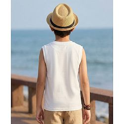 Pine Kids Cotton Knit Sleeveless Tank T-Shirt with Light House Print - White