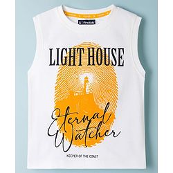 Pine Kids Cotton Knit Sleeveless Tank T-Shirt with Light House Print - White