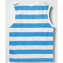 Pine Kids Cotton Knit Sleeveless Striped Tank T-Shirt with Surfing Print - White