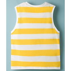 Pine Kids Cotton Knit Sleeveless Striped Tank T-Shirt with Coconut Tree Print - White