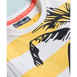 Pine Kids Cotton Knit Sleeveless Striped Tank T-Shirt with Coconut Tree Print - White