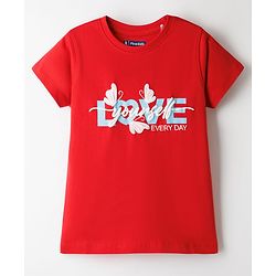 Pine Kids Cotton Knit Half Sleeves T-Shirt With Butterfly Print - Red