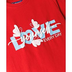 Pine Kids Cotton Knit Half Sleeves T-Shirt With Butterfly Print - Red