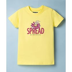 Pine Kids 100% Cotton Knit Half Sleeves Floral Printed T-Shirt - Yellow