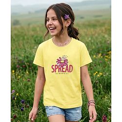 Pine Kids 100% Cotton Knit Half Sleeves Floral Printed T-Shirt - Yellow