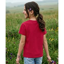 Pine Kids 100% Cotton Knit Half Sleeves Floral Printed T-Shirt - Red