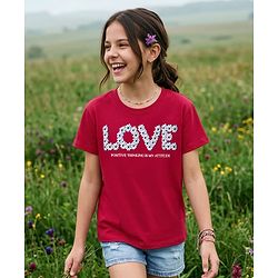 Pine Kids 100% Cotton Knit Half Sleeves Floral Printed T-Shirt - Red