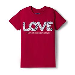 Pine Kids 100% Cotton Knit Half Sleeves Floral Printed T-Shirt - Red