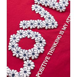 Pine Kids 100% Cotton Knit Half Sleeves Floral Printed T-Shirt - Red