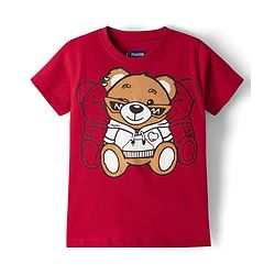 Pine Kids Cotton Knit Half Sleeves T-Shirt With Teddy Bear Print - Red