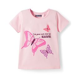 Pine Kids Cotton Knit Half Sleeves T-Shirt & Shorts Night-Suit With Butterfly Print - Pink