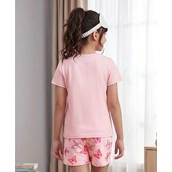 Pine Kids Cotton Knit Half Sleeves T-Shirt & Shorts Night-Suit With Butterfly Print - Pink