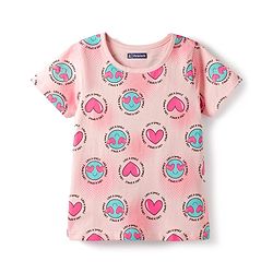 Pine Kids Cotton Knit Half Sleeves Top & Shorts Co-ord Night Suit with Heart Print - Pink