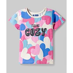 Pine Kids Cotton Knit Half Sleeves T-Shirt & Shorts Night-Suit With Heart & Text Print - Multicolor