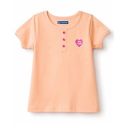 Pine Kids Cotton Knit Half Sleeves  Heart Printed T-Shirt & Shorts Night Suit - Cream