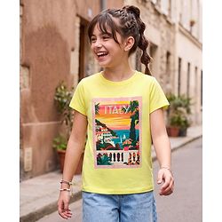 Pine Kids Cotton Knit Half Sleeves T-Shirt With Italy Print - Yellow